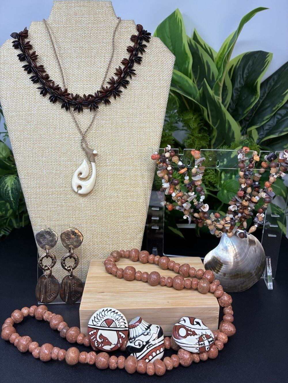 Bohemian Wooden Jewelry Bundle-hammered Metal Earrings-terracotta Beads-carved